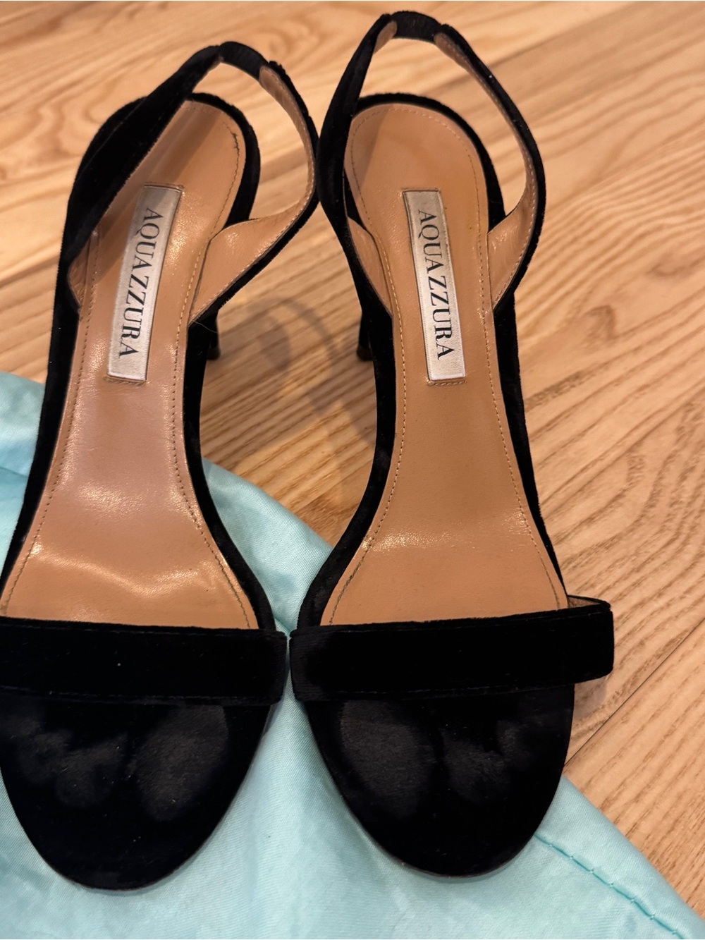 Aquazzura Black Velvet Open-Toe Slingback Heels - So Nude 85 mm